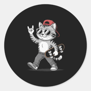 Sticker Rond Chat Drôle Rock Hand Skateboard Graphique Skateboa