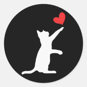 Sticker Rond Chat drôle Saint-Valentin Cœur mignon Amoureux des