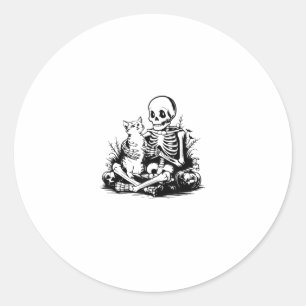 Sticker Rond Chat drôle squelette crâne Kitty Chat mignon gothi