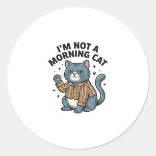 Sticker Rond Chat du matin Gravure vintage T-shirt drôle de cha