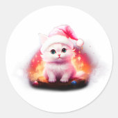 Sticker Rond Chat du Père Noël (Devant)
