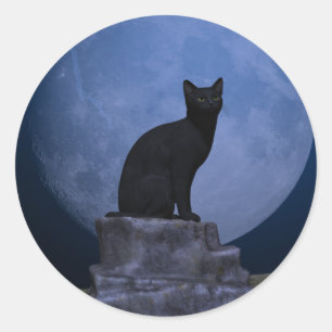 Sticker Rond Chat éclairé par la lune