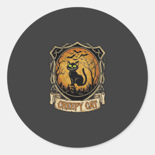 Sticker Rond Chat effrayant Halloween Chauve-souris de cimetièr