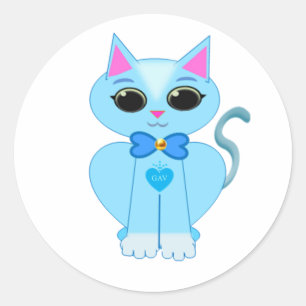 Sticker Rond Chat élégant mignon bleu clair