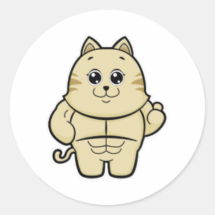 Sticker Rond Chat en Bodybuilder avec Six pack