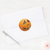 Sticker Rond Chat en Citrouille (Enveloppe)