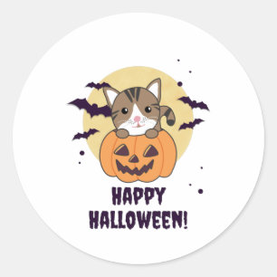 Sticker Rond Chat En Citrouille Chats Doux Joyeux Halloween