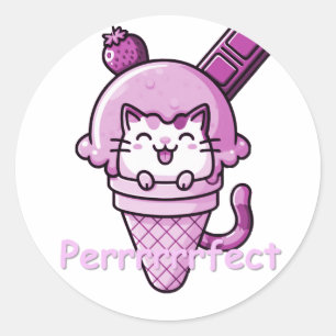 Sticker Rond Chat en Cone Parfait Rose