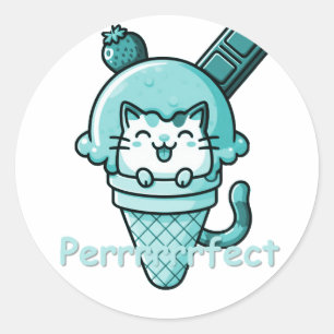 Sticker Rond Chat en Cone Parfait Turquoise