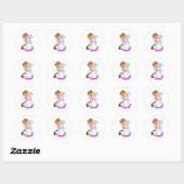 Sticker Rond Chat en Mariée avec robe Mariage et couronne (Feuille)