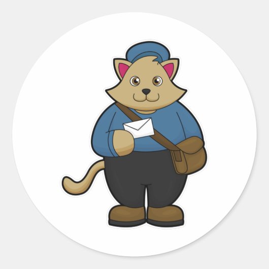 Sticker Rond Chat en tant que Postman avec Enveloppe & Sac (Devant)