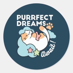 Sticker Rond Chat Endormi Enlaçant une Étoile – Rêves Parfaits