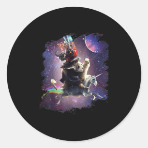 Sticker Rond Chat équitation Panda Llama Unicorn