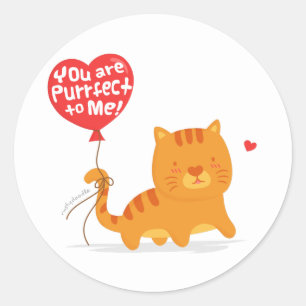 Sticker Rond Chat et ballon cardiaque Purfect To Me