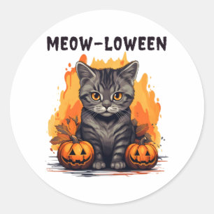 Sticker Rond Chat et citrouilles avec une phrase humoristique d
