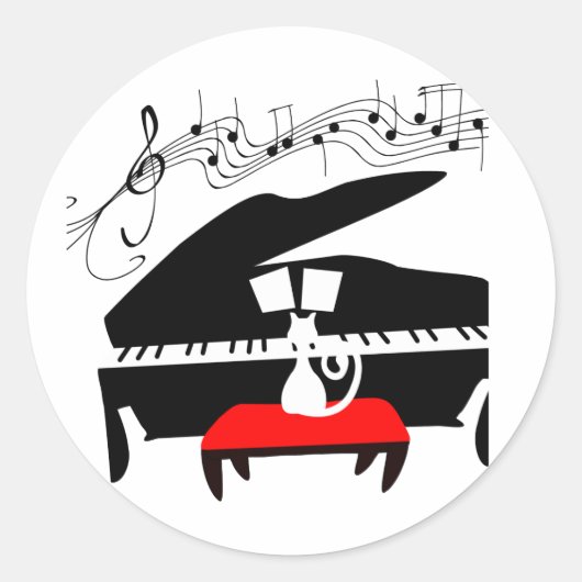 Sticker Rond Chat et piano (Devant)