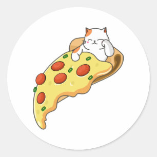 Sticker Rond Chat et pizza