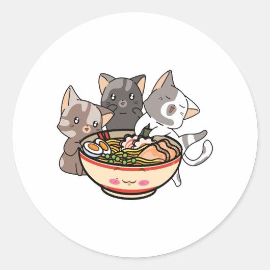 Sticker Rond Chat et Ramen Chats mangeant Ramen (Devant)