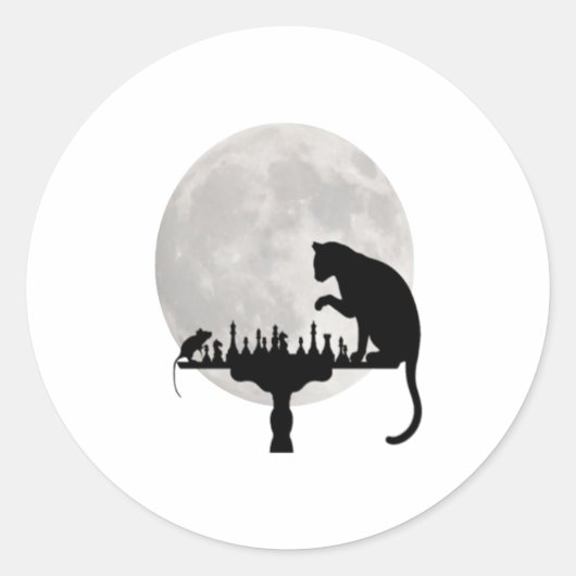 Sticker Rond Chat et Rat Jouer aux échecs (Devant)