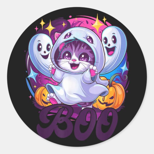 Sticker Rond Chat fantôme boo  (Devant)
