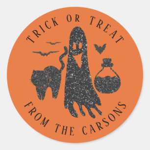 Sticker Rond Chat fantôme d'Halloween Chauves-souris Bouteille