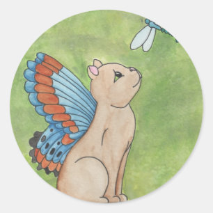 Sticker Rond Chat Fée Avec Dragonette