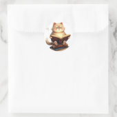 Sticker Rond Chat flottant dans l'espace lisant un livre de con (Sac)