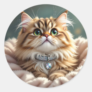 Sticker Rond Chat Fluffy Mignon Vide