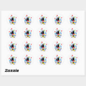 Sticker Rond Chat Fluffy Noir avec Fleurs (Feuille)