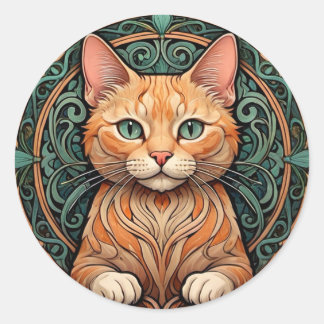 Sticker Rond Chat Ginger Art Nouveau