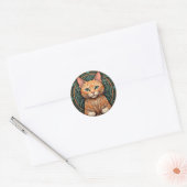 Sticker Rond Chat Ginger Art Nouveau (Enveloppe)