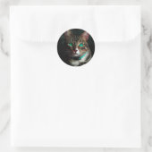 Sticker Rond Chat gris aux yeux verts (Sac)
