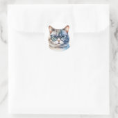 Sticker Rond Chat gris d'aquarelle douce (Sac)