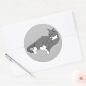 Sticker Rond Chat gris et blanc Tuxedo (Enveloppe)