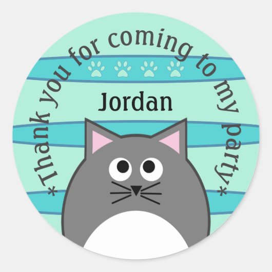 Sticker Rond Chat Gris Merci (Devant)