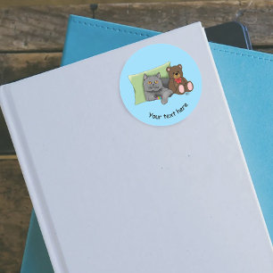 Sticker Rond Chat gris ours en peluche