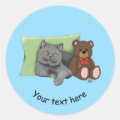 Sticker Rond Chat gris ours en peluche (Devant)