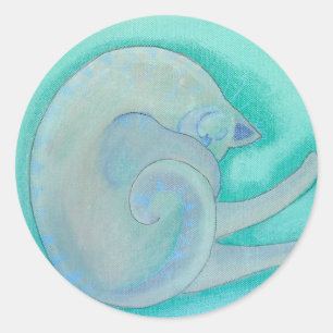 Sticker Rond Chat gris somnolent