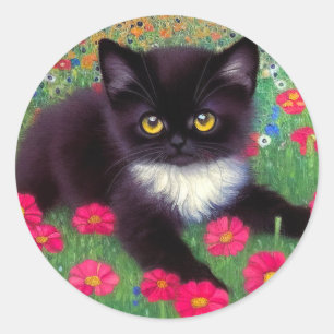 Sticker Rond Chat Gustav Klimt Tuxedo