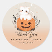 Sticker Rond Chat Halloween Sur Baby shower Citrouille (Devant)
