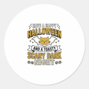 Sticker Rond Chat Halloween Vintage Création Nuit Sombre Effray