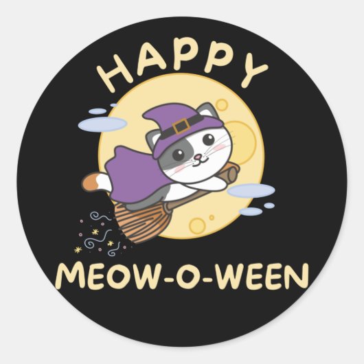 Sticker Rond Chat Happy Halloween Happy Meow-o-ween Classic Rou (Devant)
