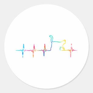 Sticker Rond Chat Heartbeat Amoureux des chats mignon Animal Ti