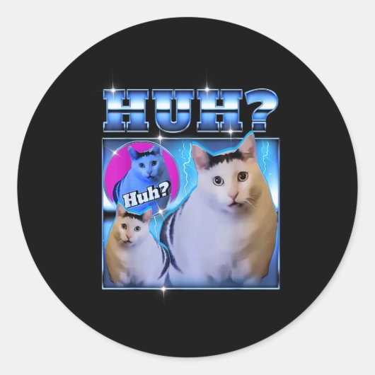 Sticker Rond Chat hein ? Drôle de chat Mème Chat Étrange Bootle (Devant)