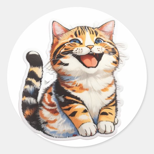 Sticker Rond Chat Heureux (Devant)