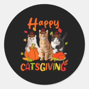 Sticker Rond Chat heureux de Thanksgiving Kitten Chat porte Pil