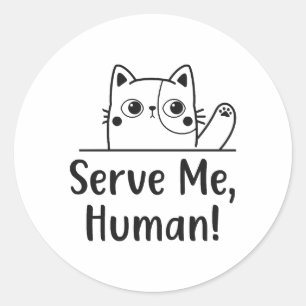 Sticker Rond Chat Homme Serviteur Drôle Chats Motif