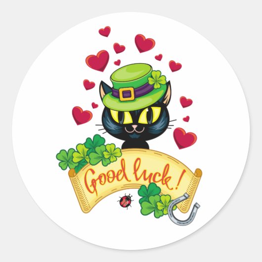Sticker Rond Chat irlandais chanceux ! (Devant)