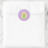 Sticker Rond Chat jaune mignon Joyeux Anniversaire (Sac)
