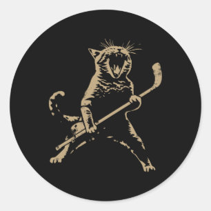 Sticker Rond Chat jouant au hockey sur glace pour hommes femmes